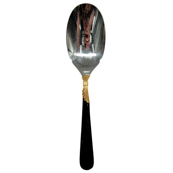 Yamazaki 18/8 Stainless LINDI Black Handle GOLD Accent‎ Vintage Serving Spoon - Picture 1 of 7